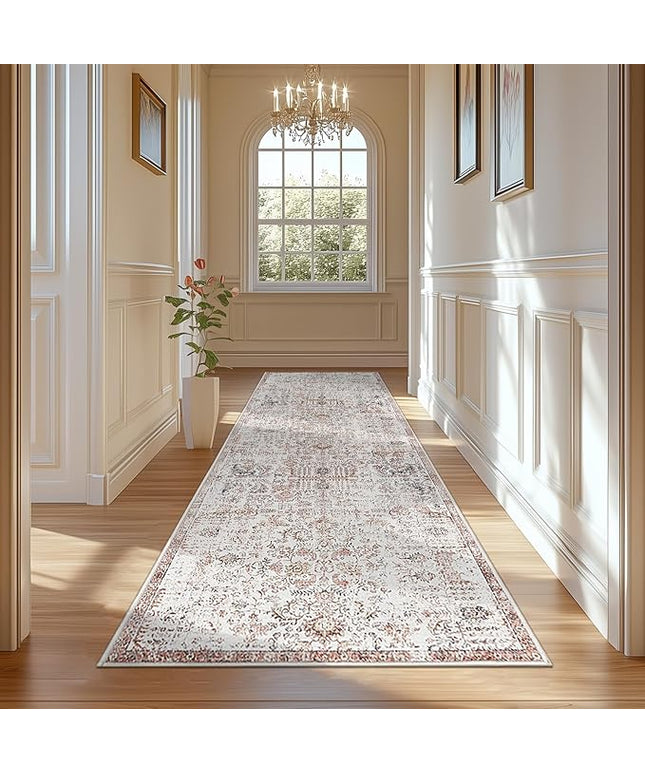 jinchan Runner Rug 3x8 Washable Hallway Rug Vintage Indoor Thin Retro Floor Cover Distressed Floral Country Lightweight Non Slip Carpet for Entryway Bathroom Kitchen Bedroom Living Room Stairway Red