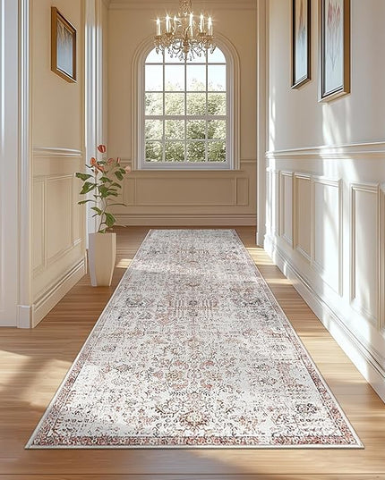 jinchan Kalen Runner Rug 3x10 Washable Hallway Rug Vintage Indoor Thin Retro Floor Cover Distressed Floral Country Lightweight Non Slip Carpet for Entryway Bathroom Bedroom Living Room Stairway Red
