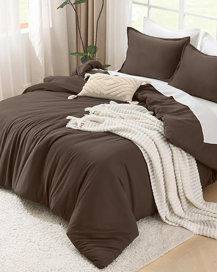 Litanika Comforters California King Size Chocolate, 3 Pieces Lightweight Solid Bedding Set & Collections, All Season Fluffy Bed Set (104x96 Inches Comforter & 2 Pillowcases)