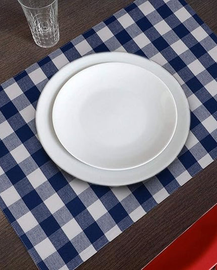 Urban VillaPlacemats for Dining Table 100% Cotton Placemats 14''x20'' Over Sized Tablemats Set of 6 Placemats Blue/White Buffalo Check Tablemats for Family Dinners Wedding PartiesPlacemats
