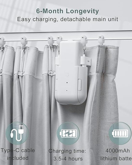 Automatic Curtain Opener Electric: Smart Remote Control Closer｜Long-Lasting Battery/Type-C｜No Drill for 8-40mm Roman Rods/T-Tracks & U-Rails｜Quiet Motor Robot for Bedroom/living room