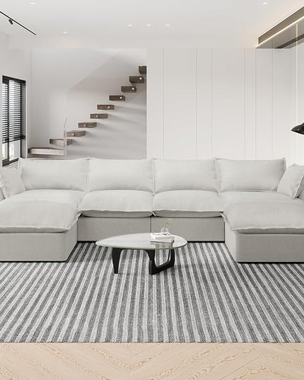 Cloud Sectional Sofa, 146.4" Large Convertible Modular Couches, U Shape Down Fill Sectional Sofa,Detachable Couch Cushion Covers, 6 Seater Corner Sofa for Living Room,Grey