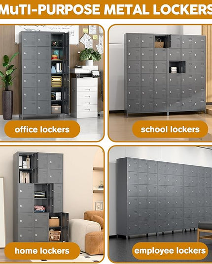 Aobabo 18 Doors Metal Locker for Employees,Metal Storage Locker Cabinet with Lock and Leg, for Office Garage School Home Industrial, Assembly Required, Dark Grey