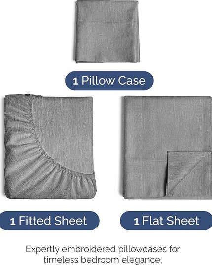 Twin Size 3 Piece Sheet Set - Comfy Breathable & Cooling Bed Sheets Set - Hotel Luxury Bedding for Women, Men, Kids, Teens, Boys & Girls - Deep Pockets, Soft & Wrinkle Free - Grey (Heathered Sheets)
