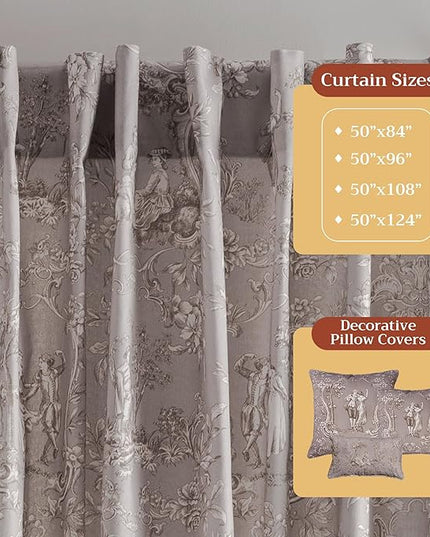 Maison d' Hermine Curtains for Living Room 100% Cotton 96 inch Length One Panel Light Filtering Toile Curtains for Bedroom Windows with Rod and Loop Pockets Drapes (Joli Jouy Beige, 50" W x 96" L)