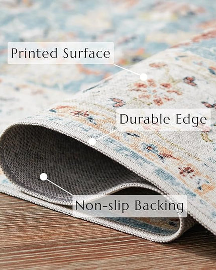 jinchan Runner Rug 2x6 - Hallway Rug Kitchen Washable Runner Vintage Floral Boho Lightweight Thin Non-Slip Retro Distressed Carpet for Entryway Bathroom Bedroom Laundry Room Light Blue