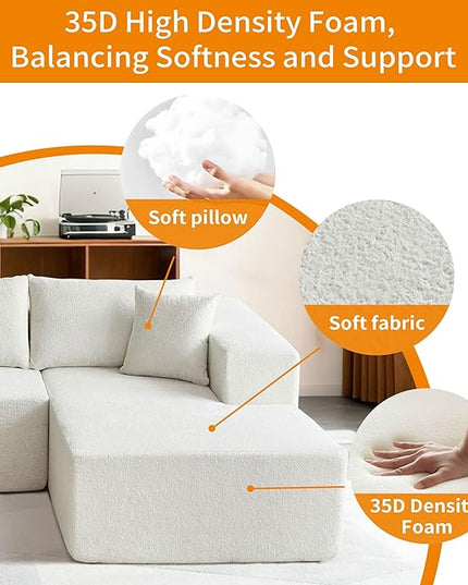 103.54'' Sectional Sofa, Raindrop Velvet Fabric L Shaped Sofa, 4 Seat Modern L Shape Couch with 2 Pillows Left Hand Lounge for Living Room, Office
