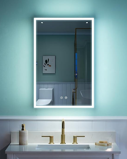 WELLFOR 20" X 30" Medicine Cabinet with Lights, 3X Magnification, Anti-Fog Mirrored Cabinet, Bathroom Vanity Medicine Cabinet with Outlets & USB Ports, Left Opening Door
