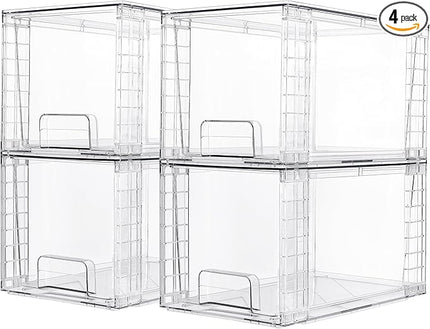 Vtopmart 4 Pack Large Stackable Storage Drawers,Easily Assemble Acrylic Bathroom Closet Undersink Organizers and Storage,Plastic Bins for Kitchen Cabinets,Pantry,Makeup,Medicine Organization