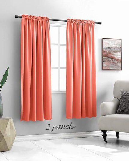 DONREN Room Darkening Rod Pocket Curtain Panels - Thermal Insulated Curtains for Living Room (Coral,42 W x 72 L Inch,2 Panels)