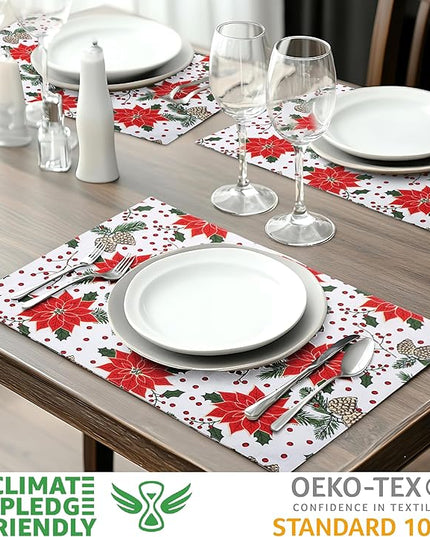 Urban Villa ChristmasPlacemats Pine Cone Print 100% Cotton Fused Placemats 14''x 20'' Over Sized Set of 6 Every Day Use Heavier QualityPlacemats
