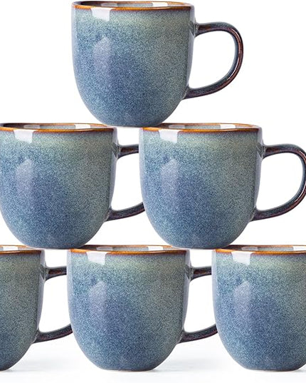 AmorArc 12oz Coffee Mugs, Ceramic Coffee Mugs set of 6 for Man, Woman, Dad, Mom, Modern Coffee Mugs with handle for Latte/Cappuccino/Milk/Cocoa. Dishwasher&Microwave Safe, Ceylon Blue