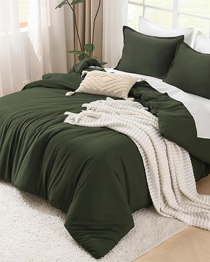 Litanika Dark Olive Green Twin/Twin XL Comforter Set, 2 Pieces Solid Bedding Comforter Set, All Season Fluffy Bed Set (66x90In Comforter & 1 Pillowcase)