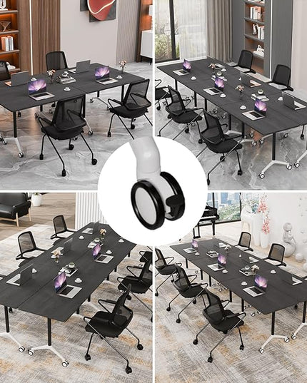 Conference Table, Folding Conference Room Tables, Modern Flip Top Seminar Training Meeting Table with Wheels, Modular Foldable Conference Tables for Home Office Classr (Black 4 Pack, 55.1inch)