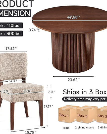 5-Piece Round Dining Table Set, Modern 47" Kitchen Table Chairs Set of 4, Upholstered Stackable Dining Room Chairs with Thick Cushion&Metal Legs for Living Room Apartment, Walnut&Light Brown
