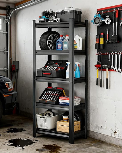 Storage Shelves, Garage Metal Shelving Unit, Adjustable, Double-Layer Column with Reinforced Ribs, Heavy-Duty, Capable of Bearing 3000 lbs, Suitable for Garage, Warehouse, Kitchen Storage