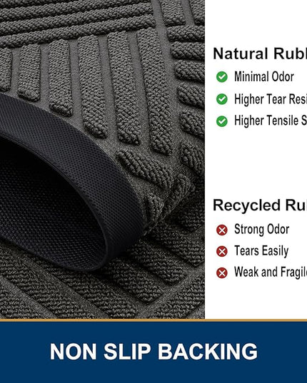 Smiry Half Circle Front Door Mat Outside Entrance, Heavy Duty Outdoor Indoor Natural Rubber Doormat, Non Slip, Trap Dirt and Moisture, Easy Clean, Low Profile Patio Porch Entryway Mat, 29.5x17, Grey