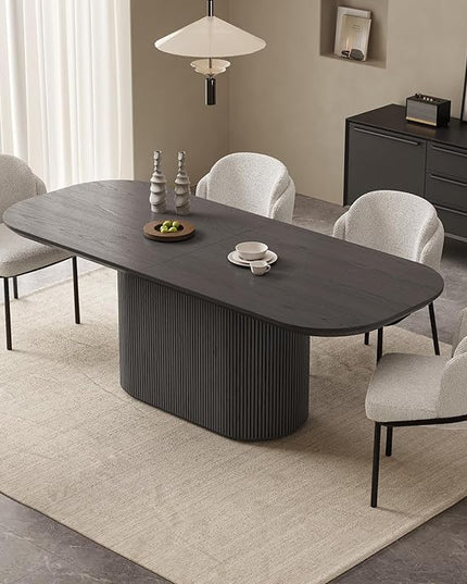 Guyii 5-Piece Oval Dining Table Set, 86.61" Modern Kitchen Table with 4 Chairs, Indoor Rectangular Dining Room Table for Kitchen, Living Room, Black