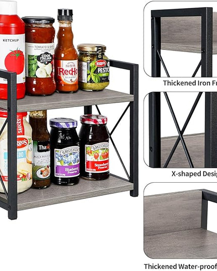 Giikin Countertop Shelf Organizer, 2 Tier Kitchen Spice Rack Organizer for Countertop, Wood Coffee Counter Shelf Organizer for Home (Grey, S)