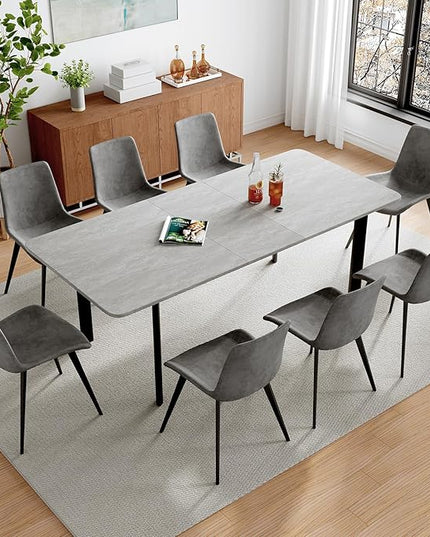 63"- 78.7" Extendable Dining Table Set for 8, Modern Kitchen Table with Dining Chairs for 6-8 Person, Thickened Expandable MDF Wooden Table with Metal Legs for Dining Room, Kitchen