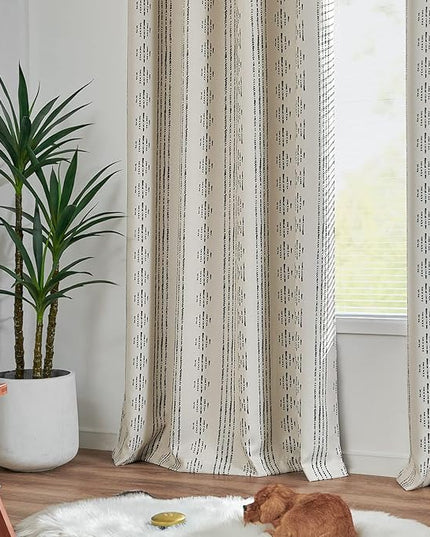 jinchan 95% Blackout Boho Curtains 96 Inch Length for Bedroom Black on Beige Geometric Printed Grommet Top Room Darkening Thermal Insulated Window Drapes 2 Panels