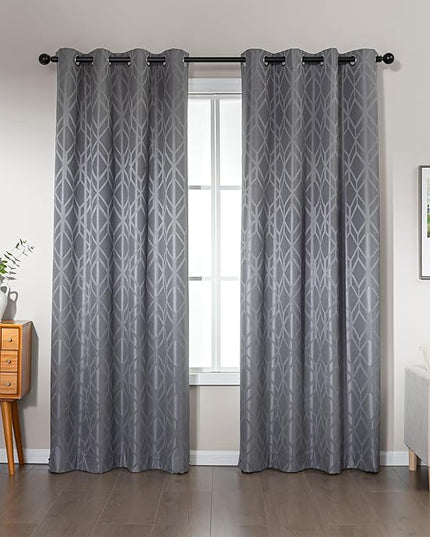 Amazon Basics Jacquard 2-Piece 100% Blackout Curtains, Living Room and Bedroom Drapes, Thermal Insulated Window Treatment, 42"x84", Grey