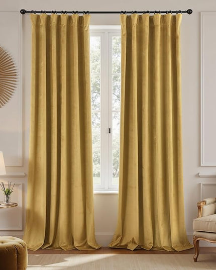 Gold Velvet Curtains 84 Inches Long Luxury Christmas Curtain for Living Room,Semi Black Out Blackout Holiday Curtain Drapes 84 Inch Length 2 Panels Set,Cortinas De Navidad Doradas Para Sala Navideñas
