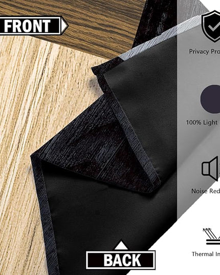 Wood Print Retro 100% Blackout Curtains for Bedroom 96 inch Long 2 Panels Set Modern Abstract Geometric Black Out Curtains Insulated Room Darkening Window Drapes for Living Room, 52Wx96L