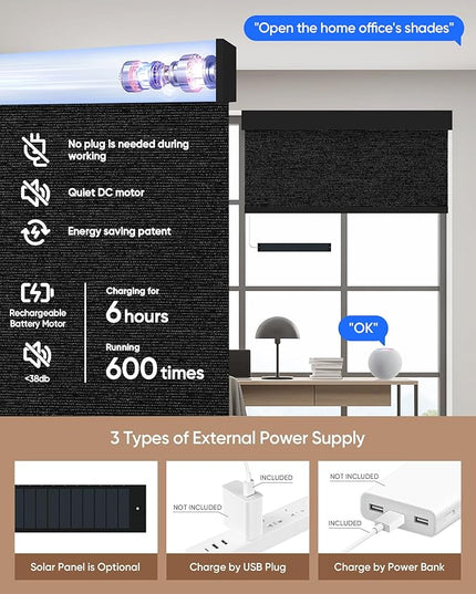 Kincmo Motorized Blinds with Remote,100% Blackout Motorized Roller Shades Work with Apple Homekit,Alexa,Google, Custom Electric Blinds with App,Voice Control (Atlantic Black)