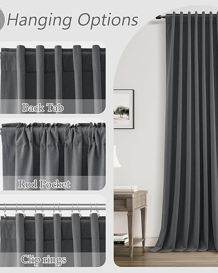 Guken 100% Blackout Curtains 90 Inch Length 2 Panels Set for Living Room Bedroom Back Tab Thermal Insulated Black Out Linen Drapes Room Darkening Blazer Grey,52x90