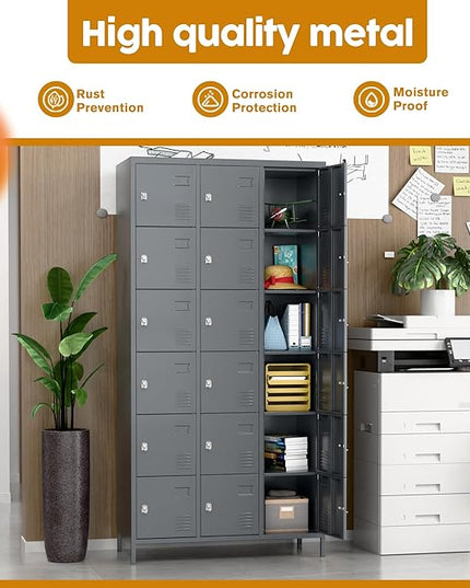 Aobabo 18 Doors Metal Locker for Employees,Metal Storage Locker Cabinet with Lock and Leg, for Office Garage School Home Industrial, Assembly Required, Dark Grey