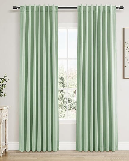 Guken Blackout Curtains 80 Inch Length 2 Panels Set for Living Room Bedroom Back Tab Thermal Insulated 100% Black Out Linen Drapes Room Darkening Window Curtains 80 Inches Long,Aqua Green