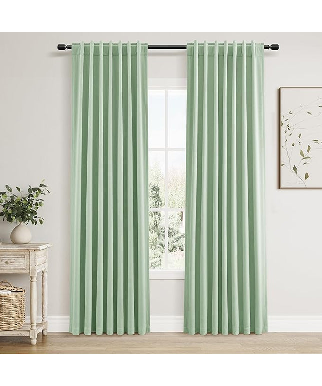 Guken Blackout Curtains 84 Inch Length 2 Panels Set for Living Room Bedroom Back Tab Thermal Insulated 100% Black Out Linen Drapes Room Darkening Window Curtains 84 Inches Long,Aqua Green