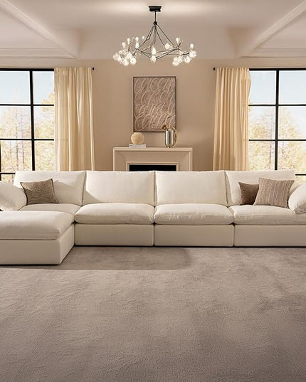 141.7" Cloud Couch Oversized Modular Sectional Sofa, 4 Seater with Ottoman Modern Sofa True Relax Comfy, Wide & Deep Seat Couches with Metal Frame, Furniture Sets for Living Room, White