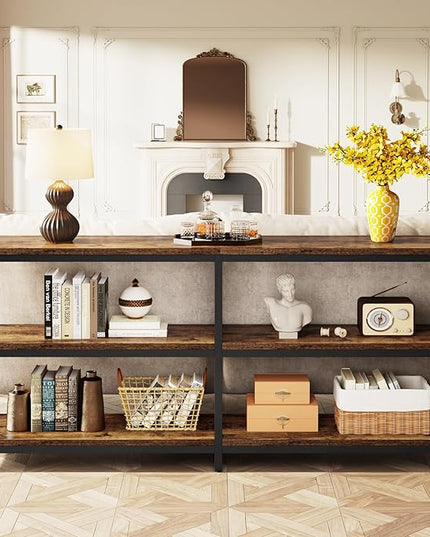 LITTLE TREE Console Table with Storage Shelves, 70.9" Industrial 3-Tier Sofa Table for Living Room, Long Foyer Table Entryway Table for Hallway, Front Door, Entrance, Rustic Brown & Black