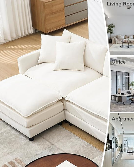 Modular Sectional Sofa,108.27'' Modern Corduroy Sofa Set for Living Room with 3 Seat & 1 Ottoman & 3 Pillows, Comfy Cloud Couches with Movable Ottoman, DIY Combination, Chenille (Beige, L Shaped)