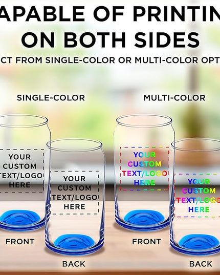 Custom Beer Can Glasses Set of 50, 16 oz. Pint Sized, Promotional Text, Logo, Soda Can Shape, Glassware, Blue