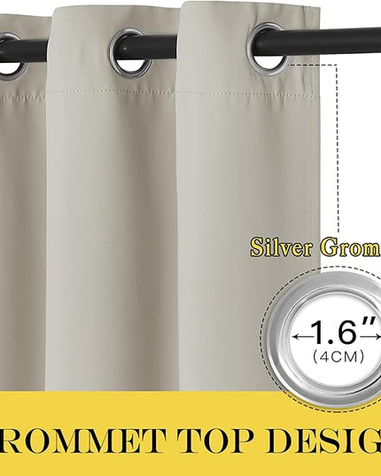 NICETOWN Blackout Curtain for Living Room, Thermal Insulated Solid Grommet Sound Reducing Energy Saving Window Treatment for Bedroom/Dining Room, Natural, 1 Panel, W52 x L90