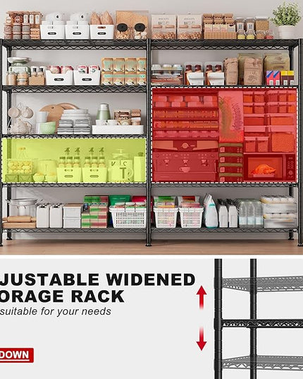 REIBII 70" W Storage Shelves Load 1600LBS,Metal Shelving 5-Tier Wire Shelving Unit Garage Shelving for Storage Adjustable Metal Shelves for Pantry Kitchen Garage Commercial, 70" W*15.8" D*72.4" H