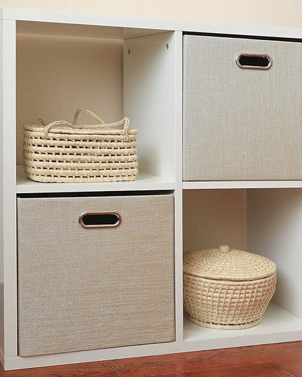 Posprica Storage Cube Basket Bins,13×13 Foldable Storage Boxes for Closet Organizer Shelf Cabinet Bookcase,Thick Fabric Drawer,Set of 4, Beige