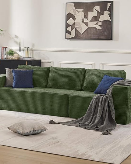 40" Modular Sectional Sofa, Upholstered Floor Sofa Couch with Pillow, Bean Bag Chair for Bedroom Living Room, No Assembly Required (Green, Plush Corduroy Fabric)