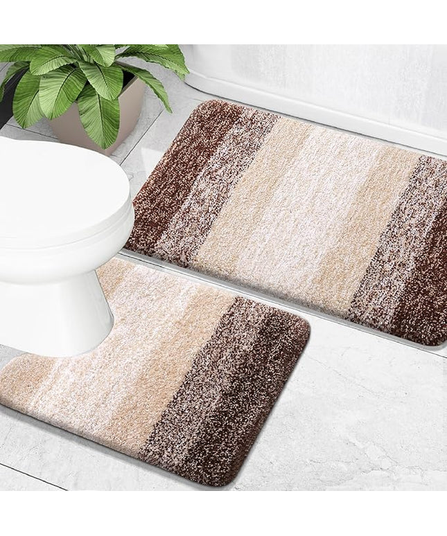 OLANLY Bathroom Rug Set 2 Piece, Soft Absorbent Microfiber Bath Mats and U-Shaped Contour Toilet Rug, Non-Slip, Machine Wash Dry, Plush Shaggy Bath Mats for Bathroom (30"x20"+24"x20", Brown)