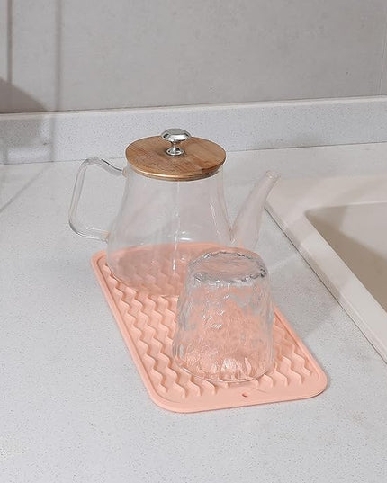 Silicone Dish Drying Mat for Multiple Usage,Easy clean,Eco-friendly,Heat-resistant Silicone Mat for Kitchen Counter or Sink,Refrigerator or Drawer Liner Pink S 12 inches x 6 inches