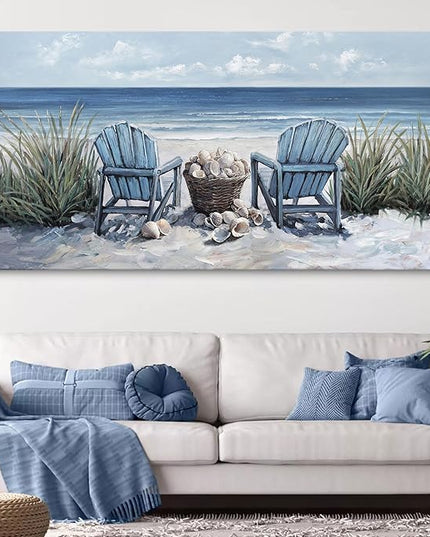 HGUAOA Coastal Wall Art - Large Landscape Wall Paintings for Living Room, Bedroom Pictures, Ocean Beach Artwork, Blue Wall Art, Above Bed Decor, Coastal Landscape Beach Pinting