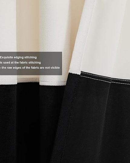 BULBUL Cream Black Color Block Window Curtains Panels 120 inches Long Velvet Farmhouse Drapes for Bedroom Living Roomm Darkening Treatment with Grommet Set of 2