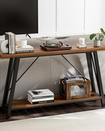 GAZHOME Console Table with Storage Shelf - Industrial Style Sofa Table Behind Couch for Living Room & Entryway, Rustic Brown,53.1 Inch