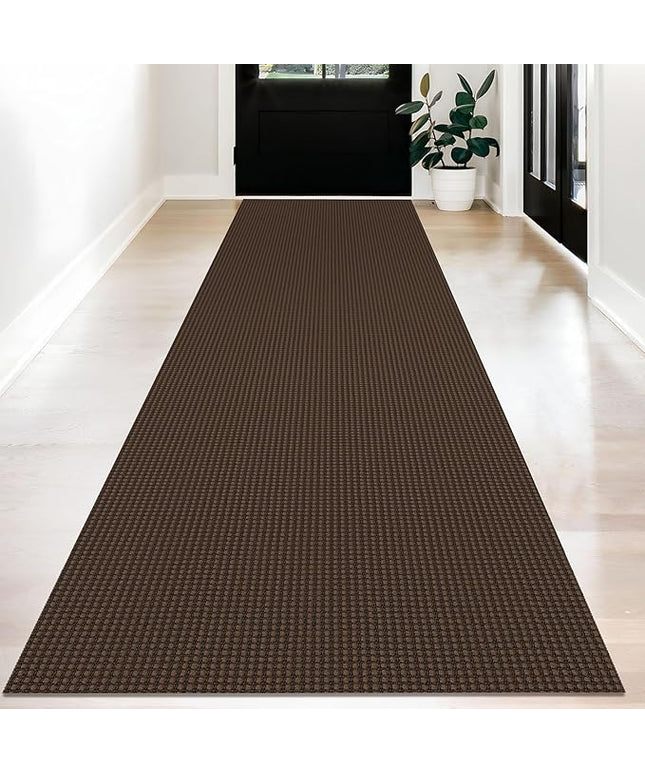 KOZYFLY Long Runners for Hallways 3x12 ft Washable Kitchen Runner Non Slip Rubber Backed Hallway Rugs Cotton Entryway Runner Rug Floor Carpet for Indoor Hall, Backdoor, Kitchen, Reddish Brown/Coffee