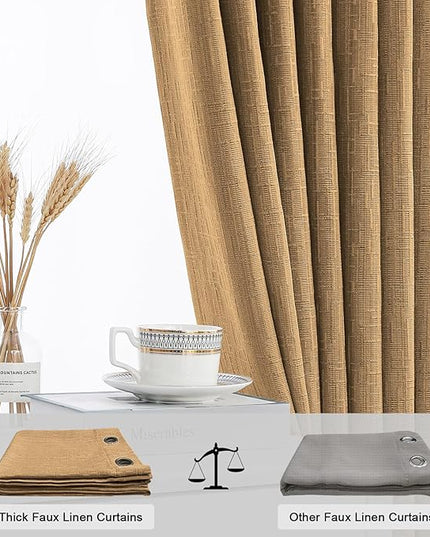 Linen Curtains 188 inch Length 2 Panels for High Ceiling Extra Long Thick Faux Linen Window Drapes Burlap Textured Curtains with Grommet for 2 Story High Living Room (52x188 Light Coffee)