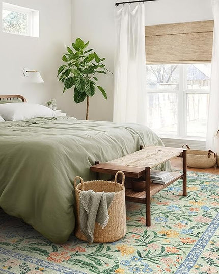 Wonnitar Boho Washable Rugs 8x10, Large Floral Rugs for Bedroom, 8 x 10 Soft Green Living Room Carpet, Non Slip Ultra-Thin Carpet for Kids Playroom Dorm Dining Room