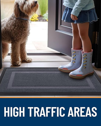 OLANLY Front Door Mat Indoor Outdoor Entrance, Waterproof All-Season, All-Weather Doormat, Sturdy Natural Rubber, Fade Resistant, Low Profile, Easy Clean Patio Porch Entryway Mat, 47x32, Light Grey